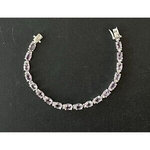 Vintage 925 Sterling Silver Tennis Bracelet Amethyst Gem Link 7.5 Inches